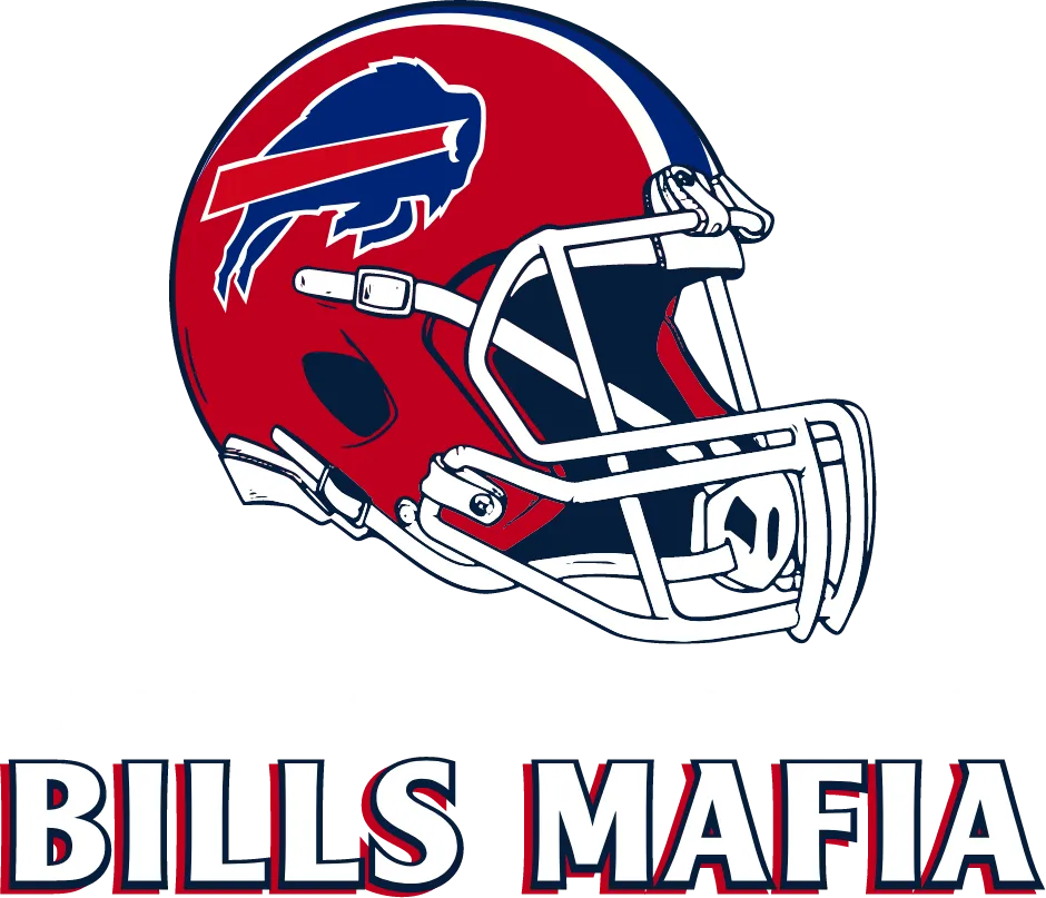 A red retro Buffalo Bills helmet sitting over text that reads "An Official Sponsor Of Bills Mafia."
